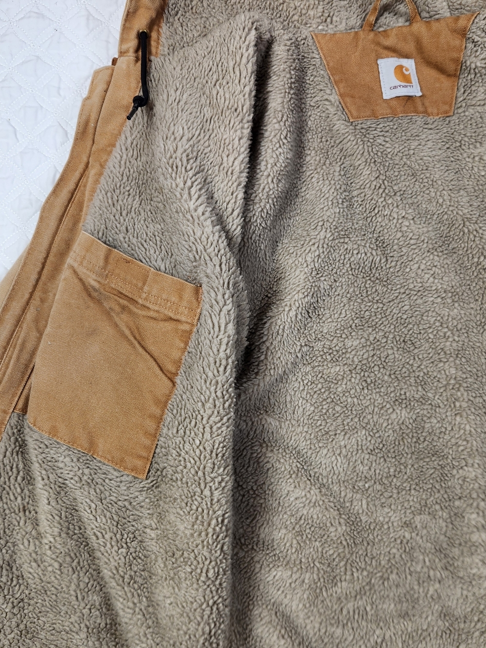 Carhartt Men's Tan Hooded Work Jacket with Sherpa Lining - Picture 13 of 15